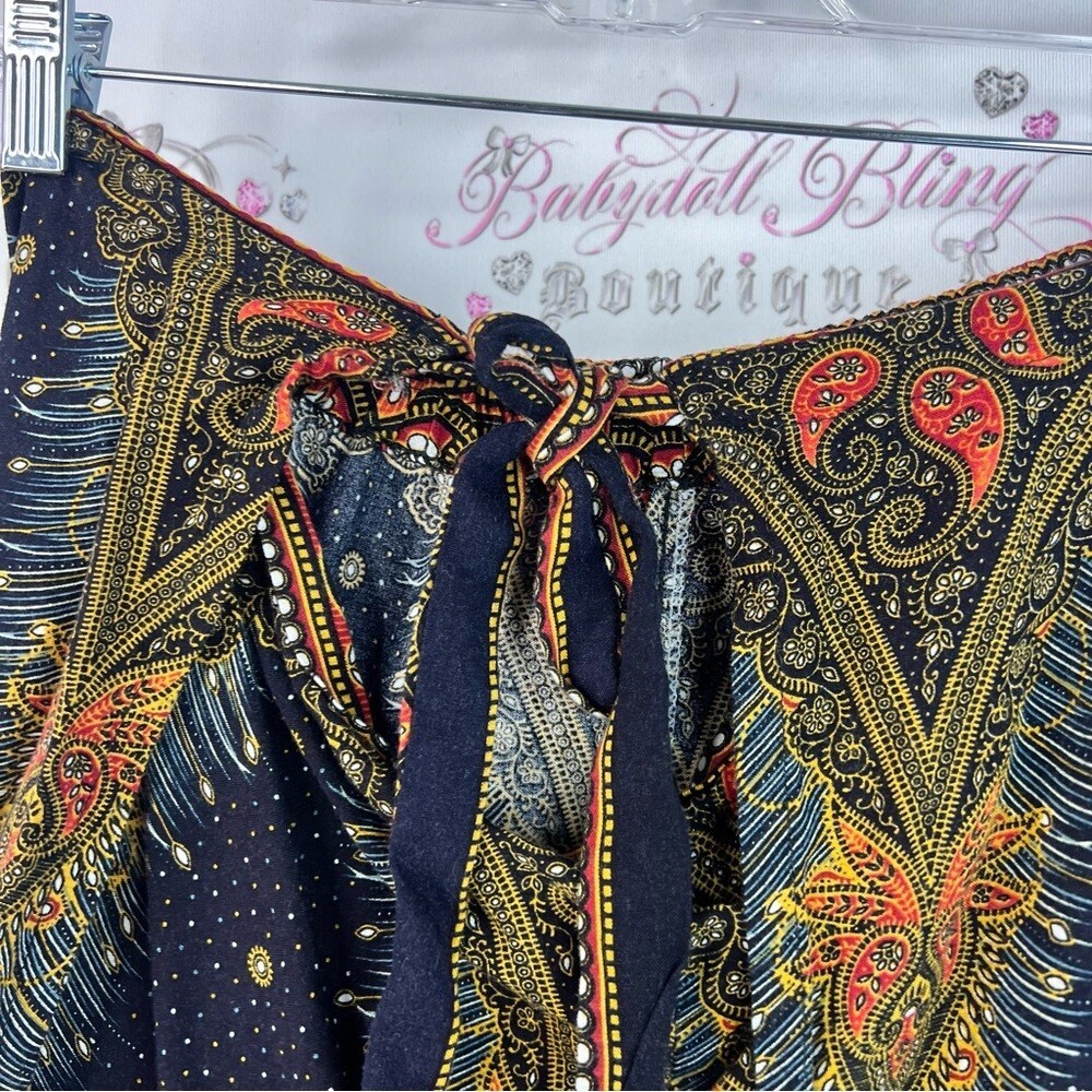 Pants wide leg flowy flare Thailand Bohemian Wide-Leg Pants with Paisley Print - Picture 6 of 14